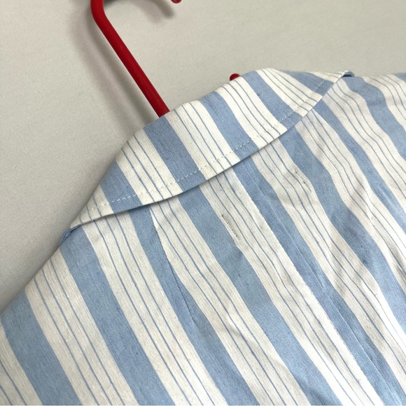 J.Crew Patch Pocket Blazer Sz M Striped Linen Nautical Blue White Gold Button - Picture 5 of 16